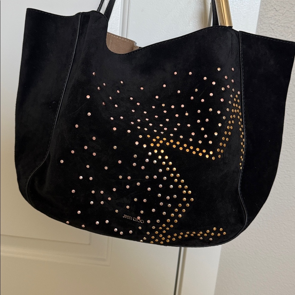 Jimmy Choo Stevie Black Suede Tote with Gold Stud Detailing - Picture 2 of 8